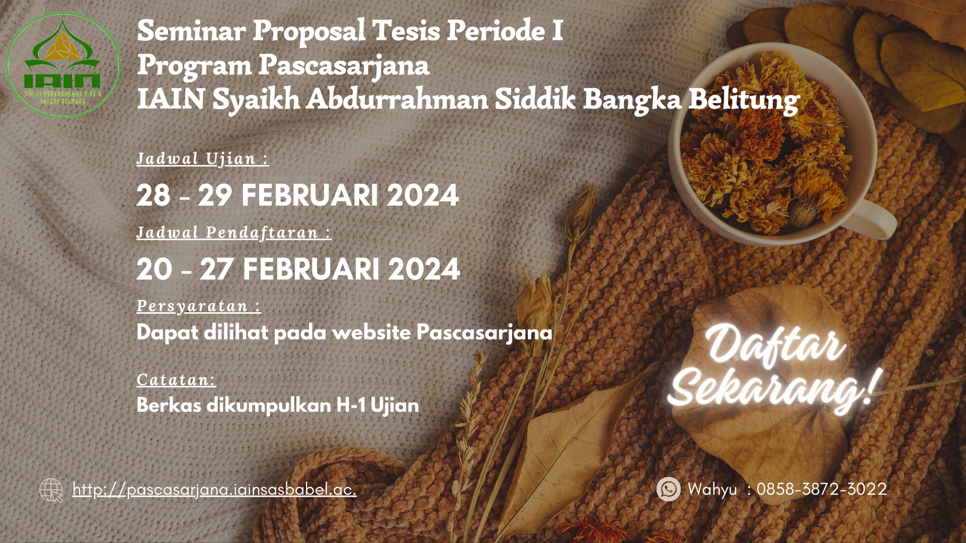 Jadwal Seminar Proposal Tesis Periode I Program Pascasarjana